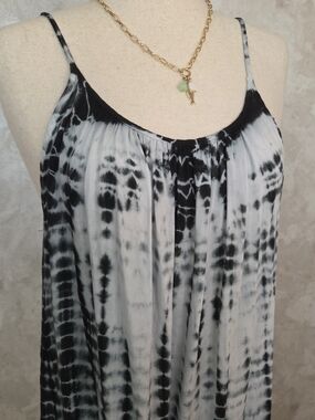 Swimsuits For All Tie Dye Fringe Tank Top Boho Festival Rayon Swing Cami Black